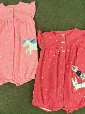 Baby Girl Romper Bundle 12M Carter’s Bunny Unicorn Summer Outfit Set